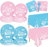 Gender Reveal Decorations Including Boy or Girl Plates Napkins Team