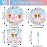 96 Pieces Bear Gender Reveal Theme Tableware Set for Gender Reveal