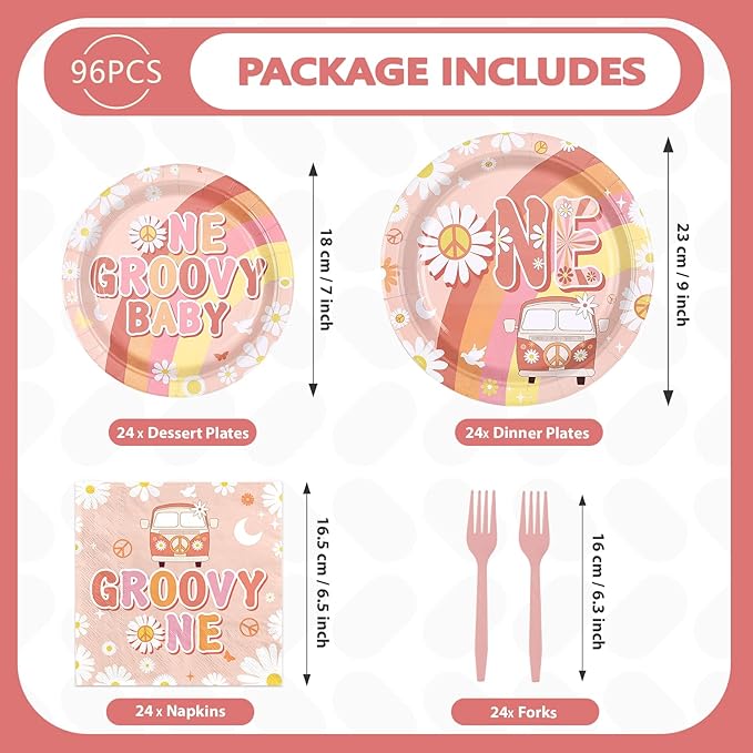 96Pcs Groovy One Birthday Party Decorations Boho Groovy 1st Birthday