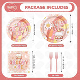 96Pcs Groovy One Birthday Party Decorations Boho Groovy 1st Birthday