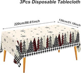 3PCS Christmas Tablecloth Black Buffalo Plaid Plastic Tablecloths