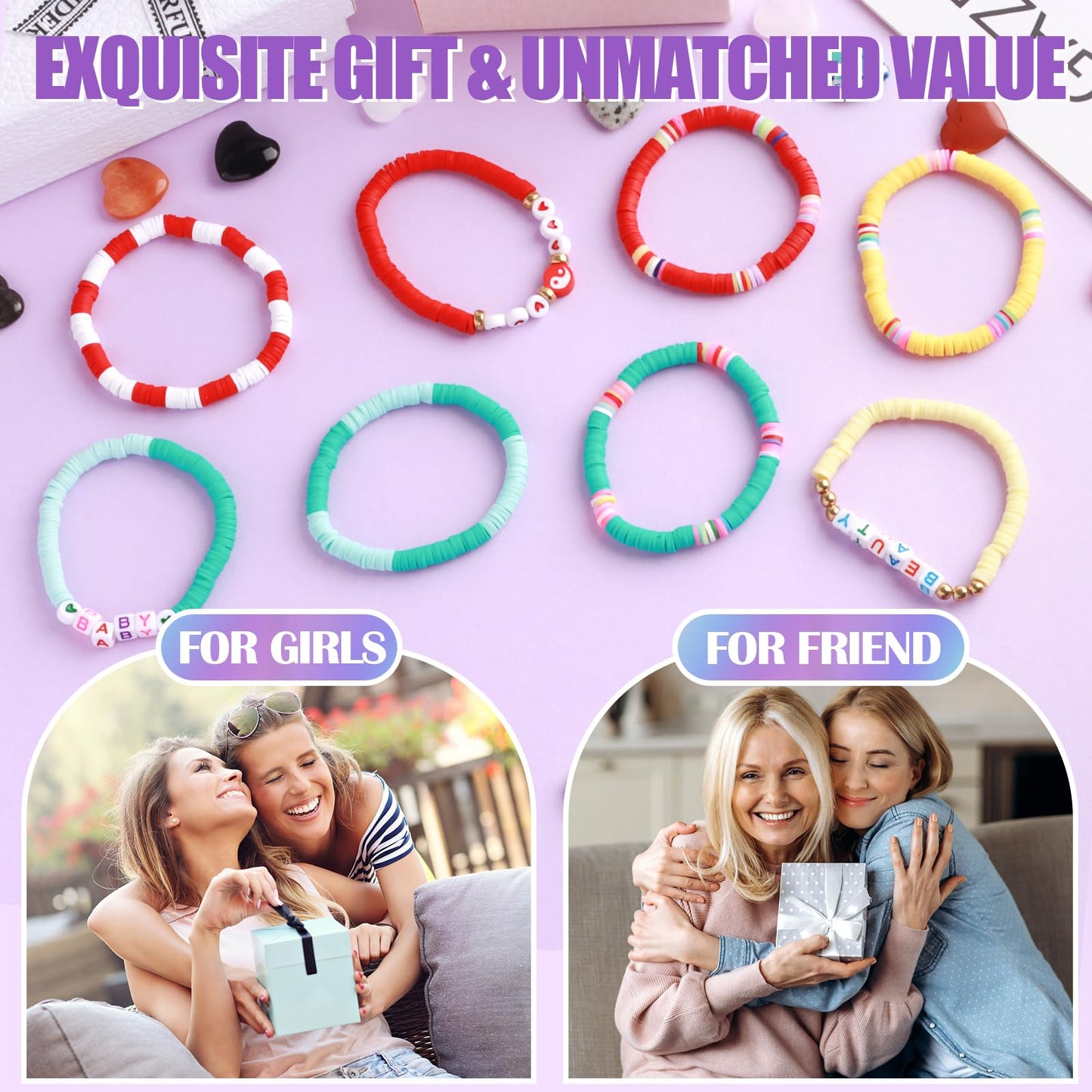 Draupnir 48 Pcs Friendship Bracelets Heishi Surfer Clay Bead Bracelets