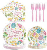 96Pcs Easter Paper Plates and Napkins Easter Eggs Themed Tableware