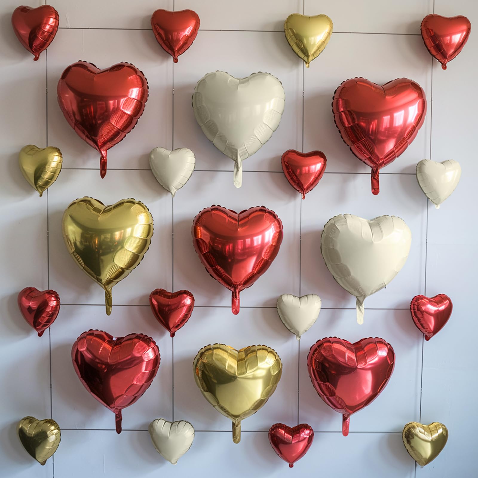Red Gold Heart Balloons, 19PCS Red White Champagne Gold Heart Shape