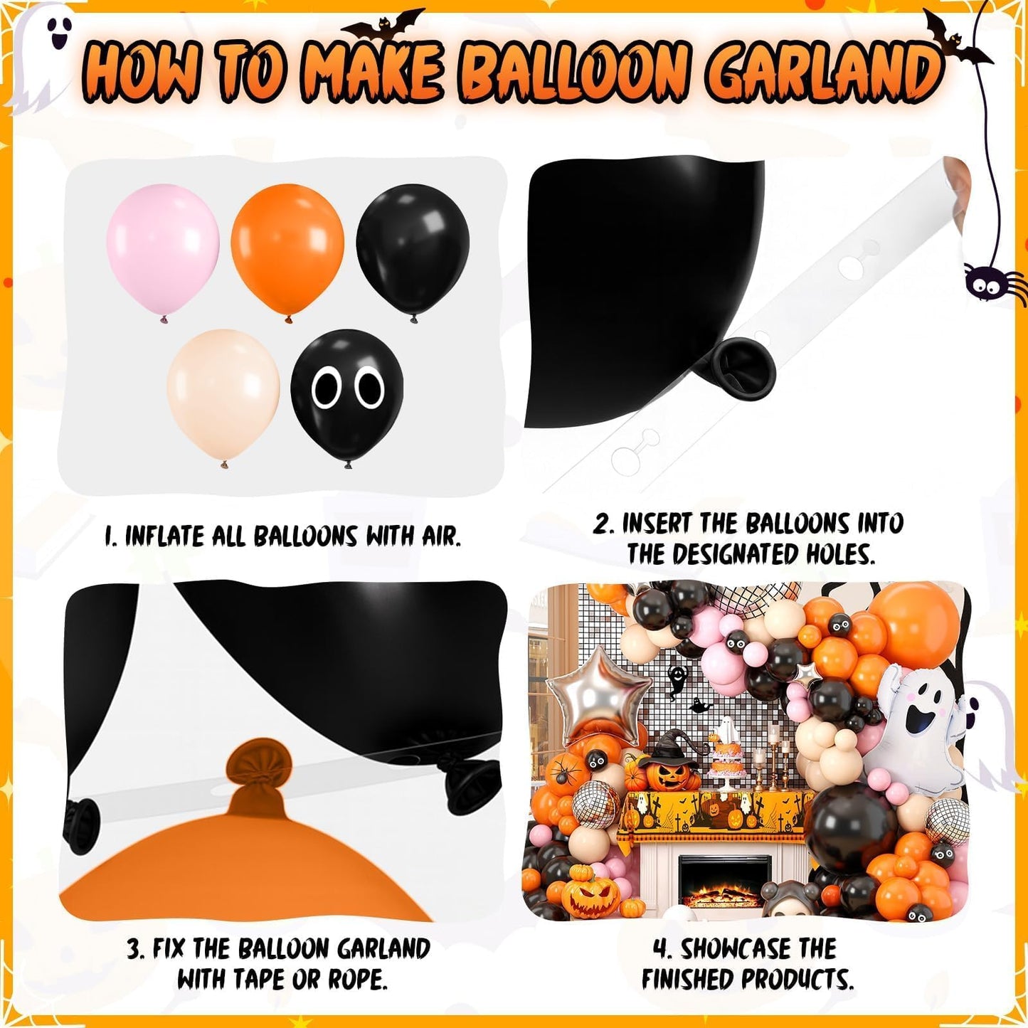 120 Pcs Halloween Balloon Garland, Orange and Black Balloon Arch Kit