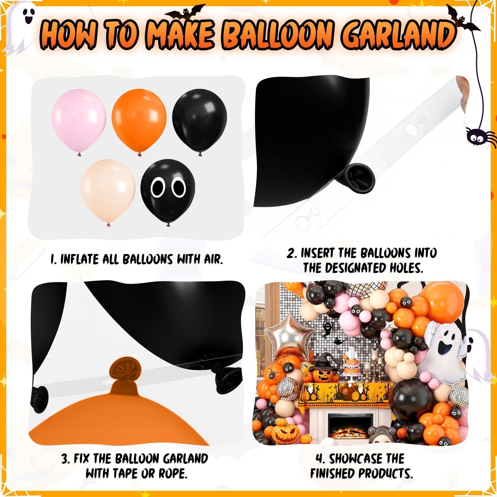 120 Pcs Halloween Balloon Garland, Orange and Black Balloon Arch Kit