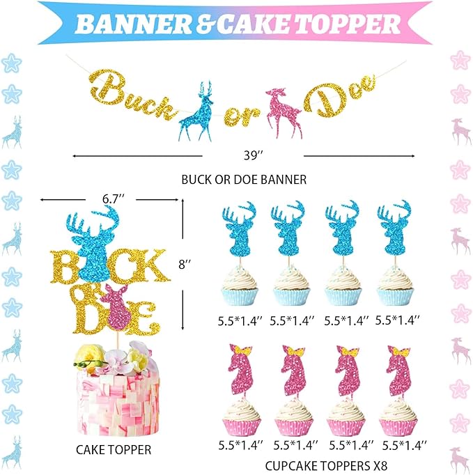 Buck or Doe Gender Reveal Decorations 169 PCs Boy or Girl Gender