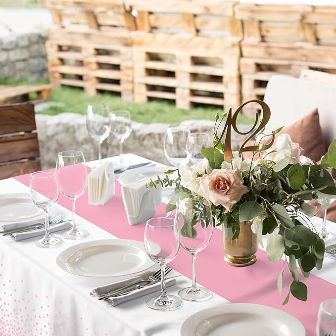 8Pack Disposable Plastic Tablecloths and Satin Table Runner Set White