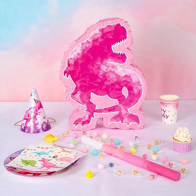WERNNSAI Dinosaur Piñata - Watercolor Pink Dinosaur Piñata Birthday