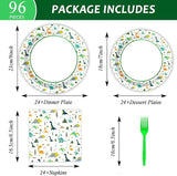 96 Pcs Dinosaur Party Plates Napkins Watercolor Dinosaur Paper