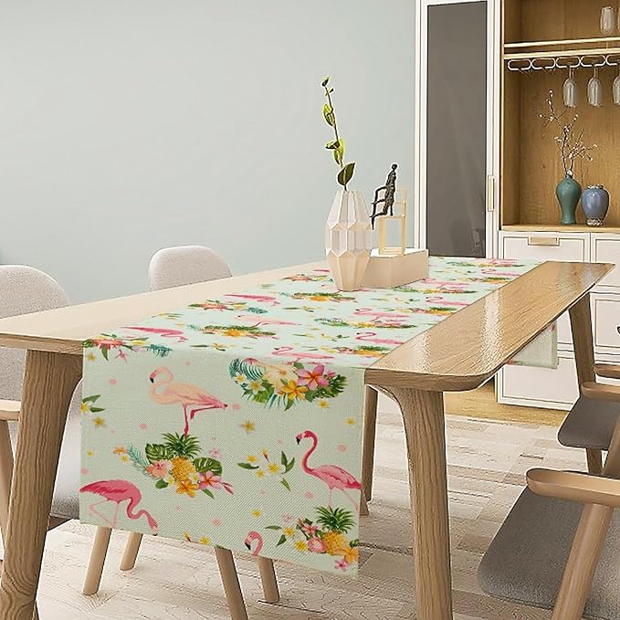 Flamingo Bird Table Runner Retro Pink Flamingo Tropical Flowers