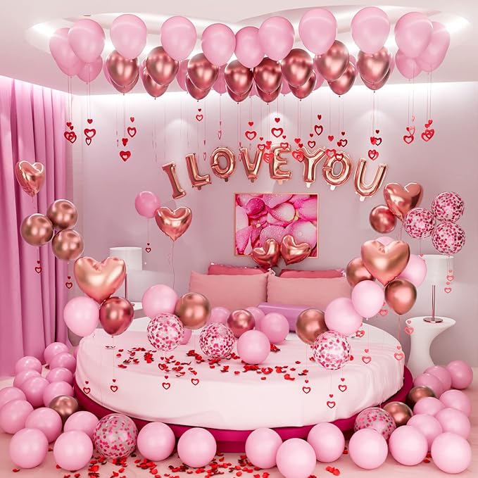 Valentine's Day Balloons Kit with Rose Gold Pink Heart I Love You