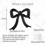 4pcs Black Bow Foil Balloons Bow Mylar Balloon Set for Coquette