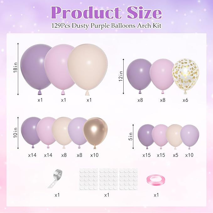 Ouddy Party Dusty Purple Balloon Arch Garland Kit, Different Sizes 18