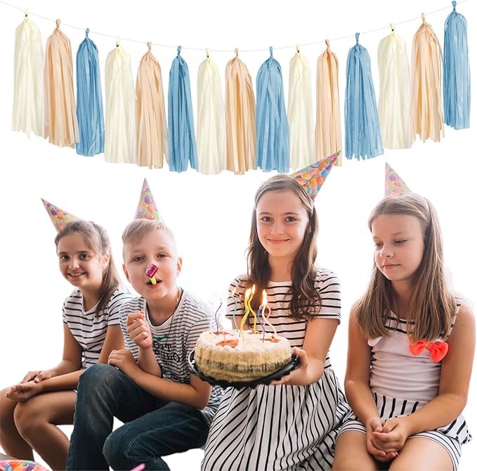 Dusty-Blue Baby-Shower Party-Decorations Tassel-Garland - 15pcs