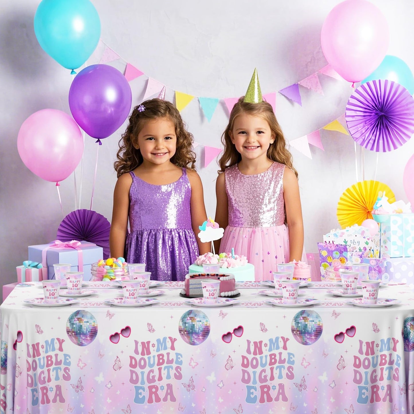 MEHOFOND 193pcs 10th Birthday Party Supplies for Girls, In My Double