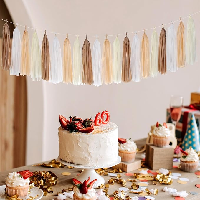 Boho Baby Shower White Brown Champagne Fall Party Decorations 33pcs