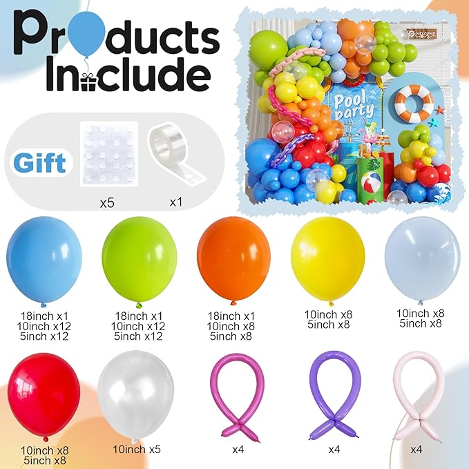Neon Balloons Arch Garland Kit 138PCS Rainbow Pool Party Balloon