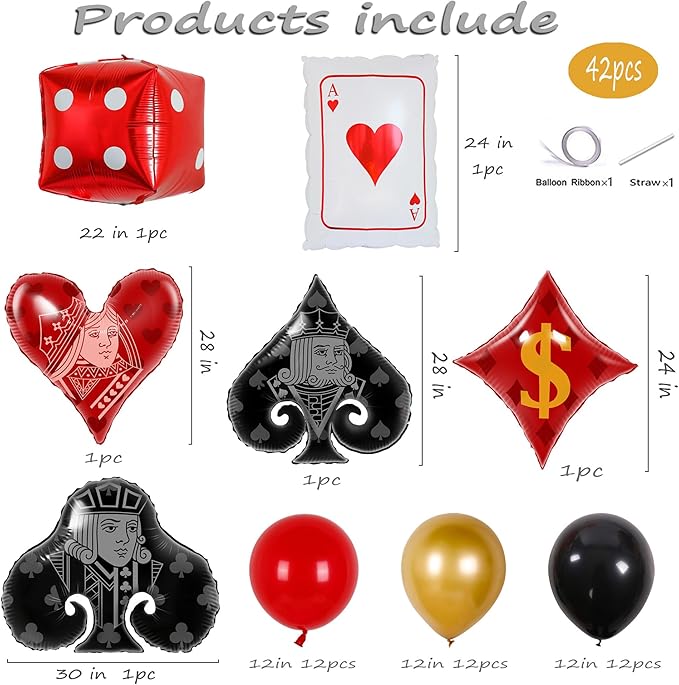 Casino Party Decorations 42Pcs Poker Night Balloons with Giant