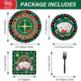 96 Pieces Casino Themed Party Tableware Set for Las Vegas Birthday