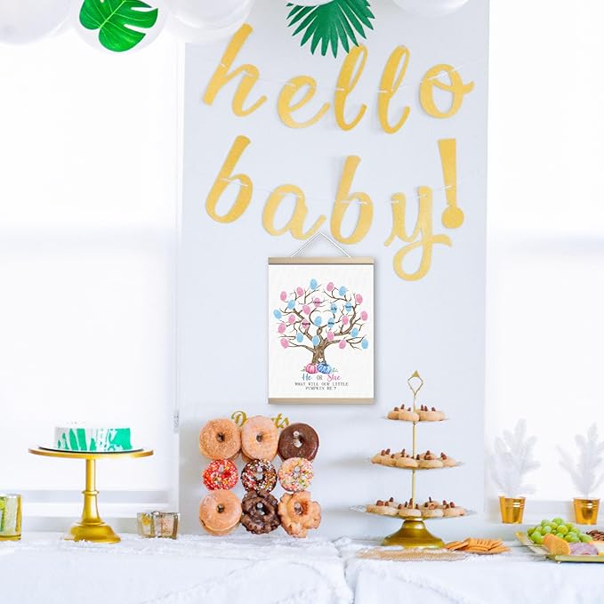 Pumpkin Baby Shower Gender Reveal Fingerprint Tree Canvas Guest