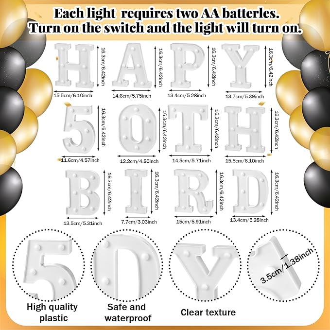 17 Pcs 50th Birthday Party Decoration Happy 50th Birthday Light up