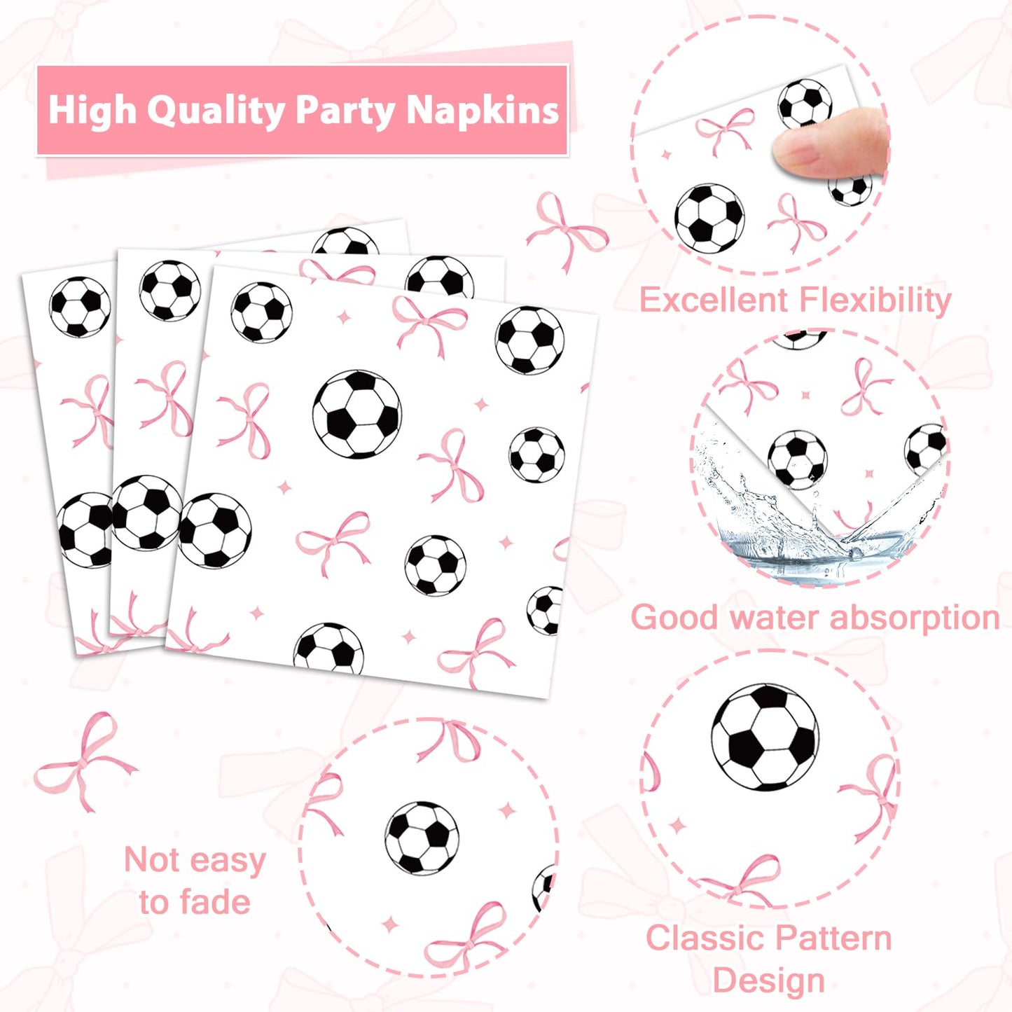 96PCS Soccer and Bow Party Paper Plates and Napkins for Sports Themed