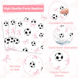 96PCS Soccer and Bow Party Paper Plates and Napkins for Sports Themed