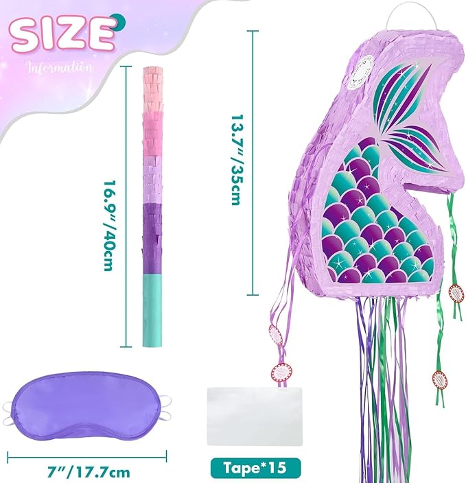 Foldable Mermaid Piñata Pull String Mermaid Birthday Party Supplies