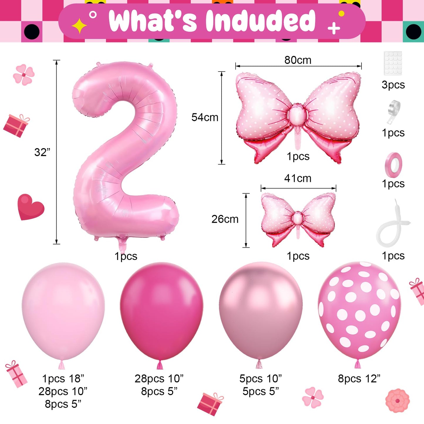 Pink 2nd Birthday Balloons Decorations, Hot Pink Rose Polka Dots