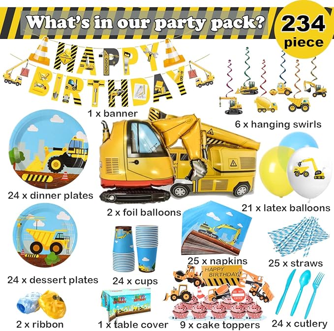 Construction Birthday Party Supplies Set For Boys 24 Guests Dump