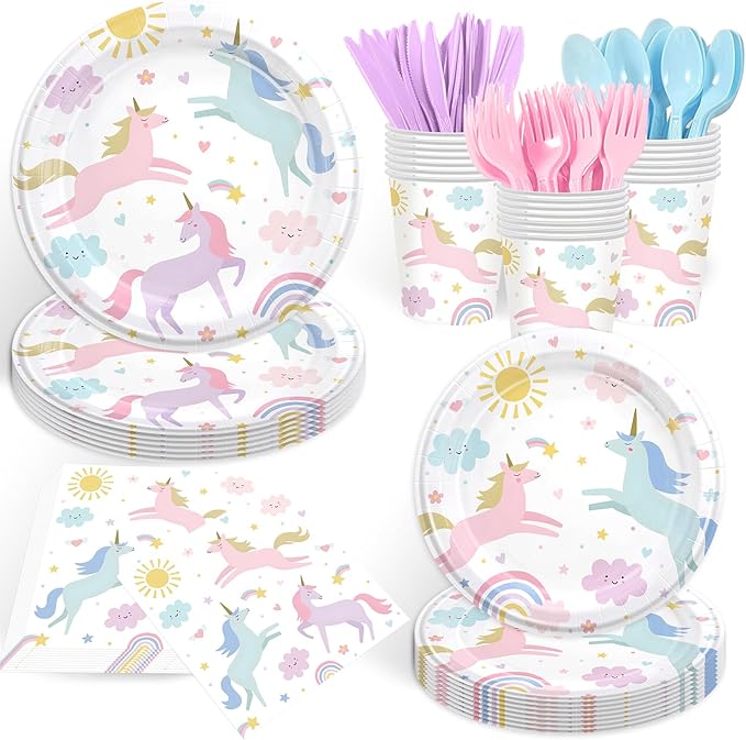 168PCS Unicorn Party Supplies Pastel Rainbow Unicorn Birthday