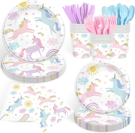 168PCS Unicorn Party Supplies Pastel Rainbow Unicorn Birthday
