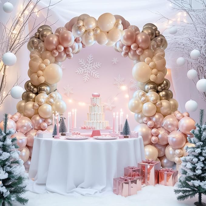 Dusty Pink and Gold Balloon 12 Inch Double Stuffed Pearl Pastel