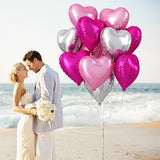 TAOYE 12 Pcs 18 Inch Heart Balloons, Hot Pink Silver and Pink Heart