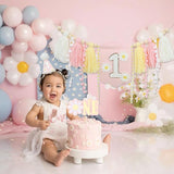 Pink Daisy Baby First Birthday Party Decorations Blue High Chair