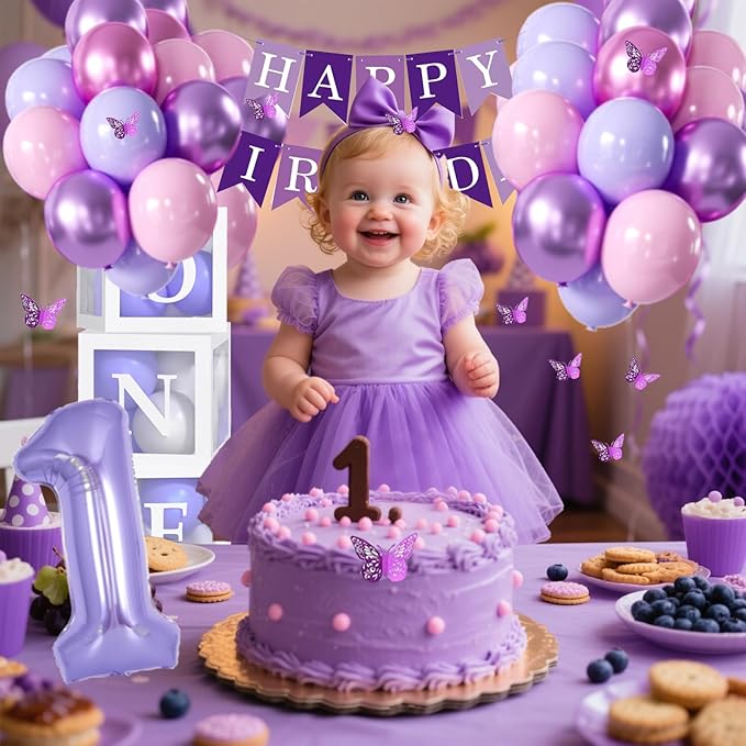 Baby Girl Purple First Birthday Decorations Pink Purple Balloons 40