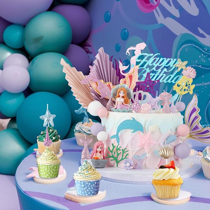 Mermaid Cake Topper for Girls Includes mermaid tail candle and 31