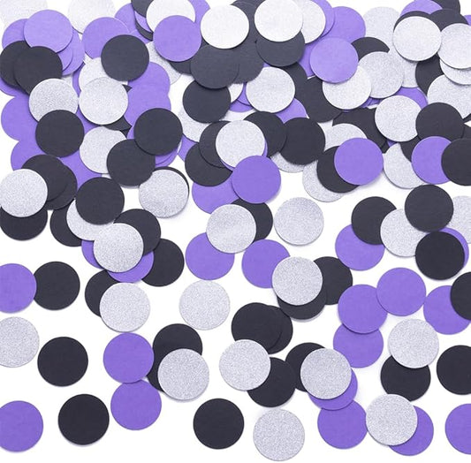 Purple Black and Silver Confetti Table Decoration for Birthday