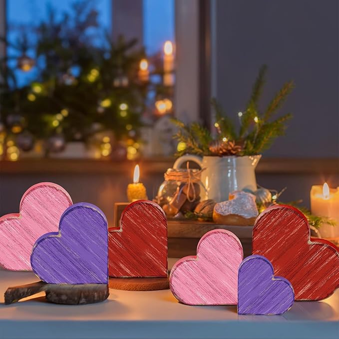 7PCS Valentines Day Wooden Heart Table Centerpiece Decorations,