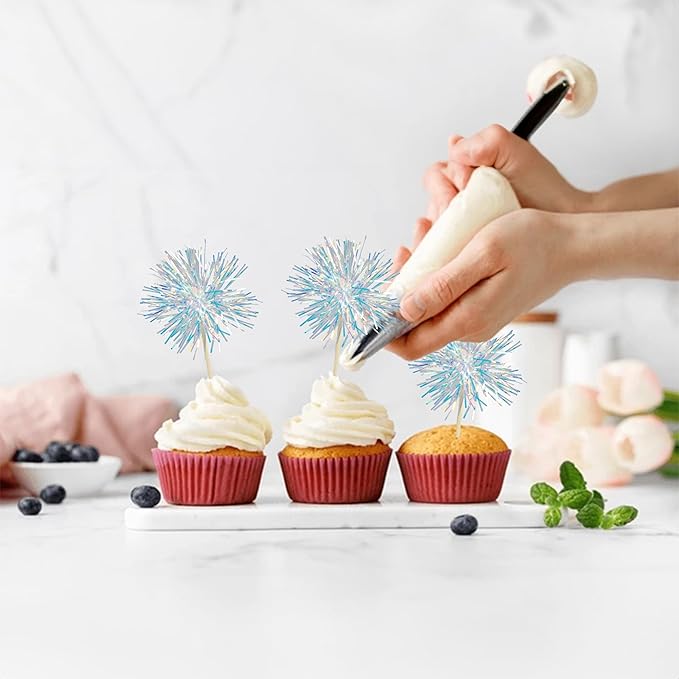 Gyufise 30Pcs Foil Firework Cupcake Toppers Sparkle Tinsel Cake #21