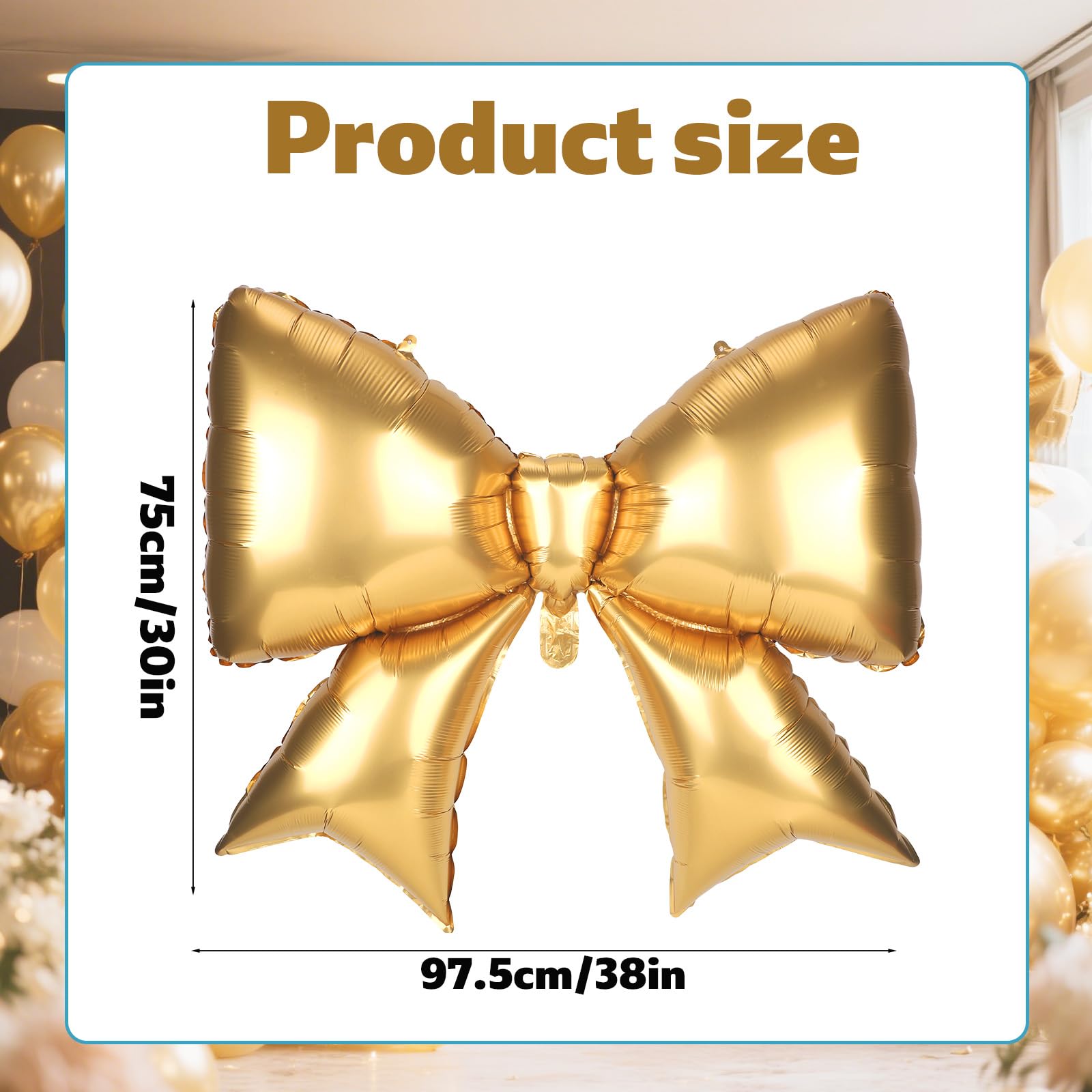 4Pcs Giant Bow Balloons, 97.5cm/38in Big Elegant Coquette Theme Gold