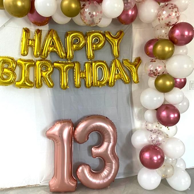 Rose Gold 1 Balloons, 40 Inch Giant Helium Foil Number 0-9 for Girls,
