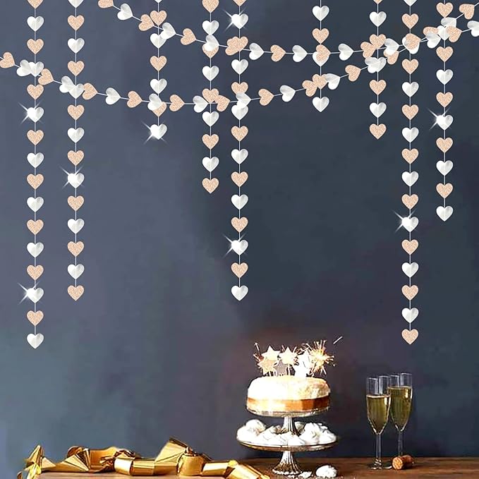 Champagne-Silver Disco Boho Party-Decoration Heart Garland - 52ft