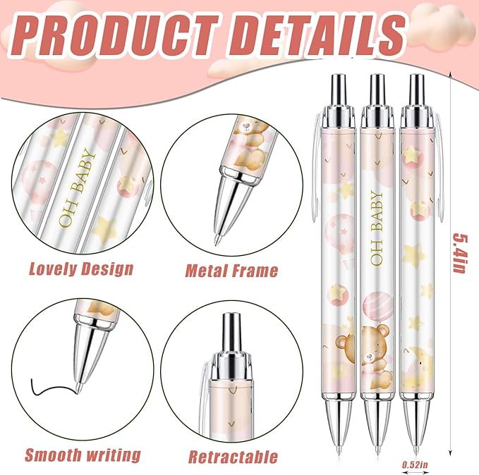 145 Pieces Baby Shower Favors for Guest Pink Bear Ballpoint Pens and