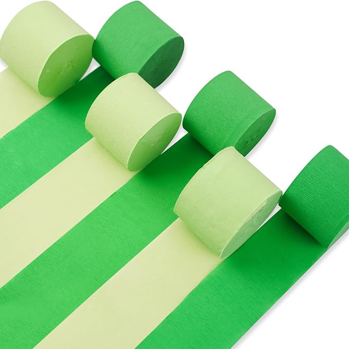 PartyWoo Crepe Paper Streamers 6 Rolls 492ft, Pack of Grass Green and