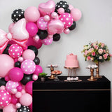 Pink and Black Balloons Arch Balloons Garland with Bow Heart Foil