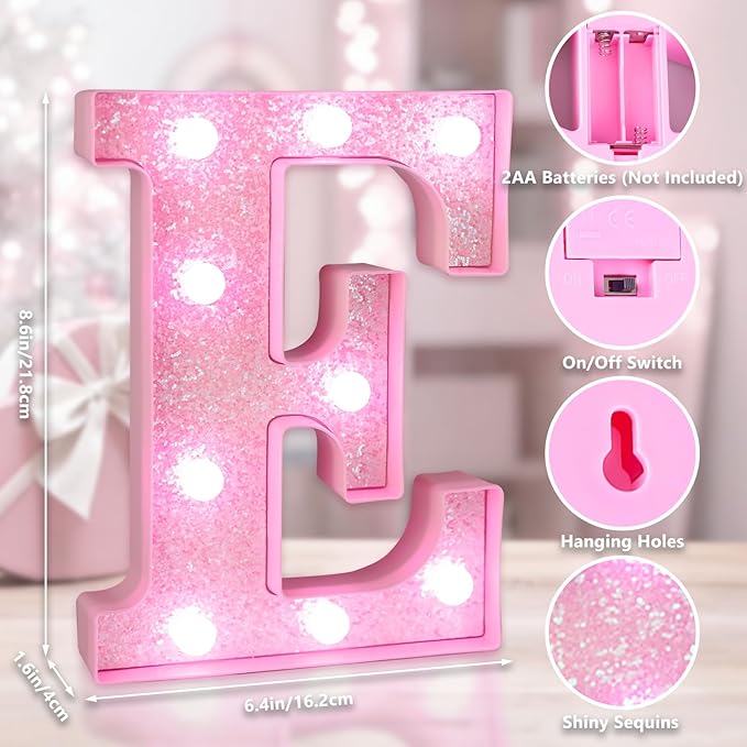 Pink Light Up Letters, LED Marquee Letters for Table, Small Glitter #6