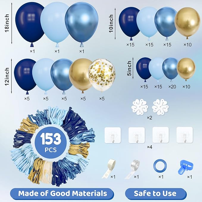 Amandir 153pcs Navy Blue Gold Balloon Garland Arch Kit, Different