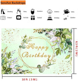 Sensfun Sage Green Happy Birthday Backdrop Banner Greenery Birthday